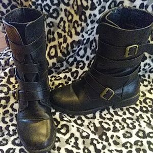 Black leather moto boots
